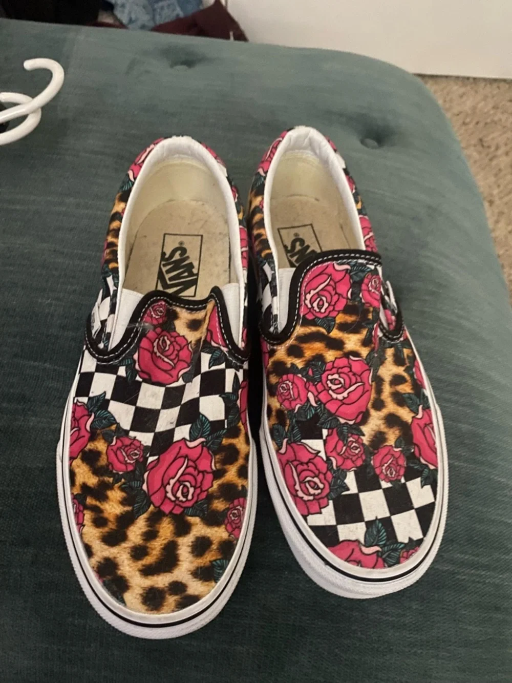 Vans Slip-On Sneakers in Black, White, Pink & Brown Leopard - Picture 1 of 4